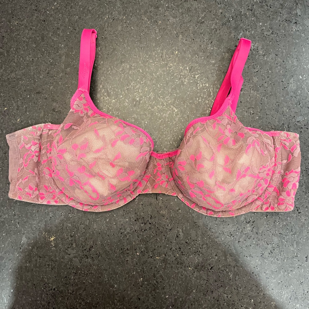 DKNY Unlined Lace Bra 36C Blush Pink Nude No Padding